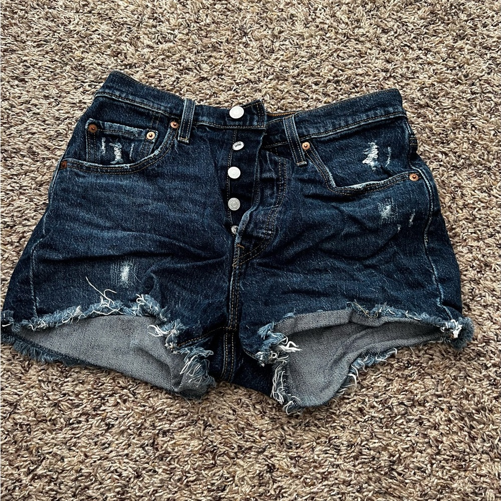 Levi's Dark Blue Distressed Jean Shorts